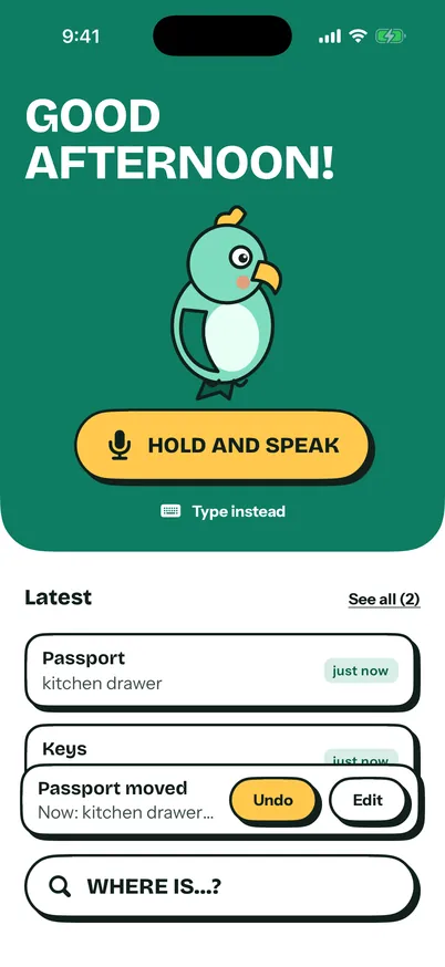 The confirmation “Passport moved”, with Undo and Edit.